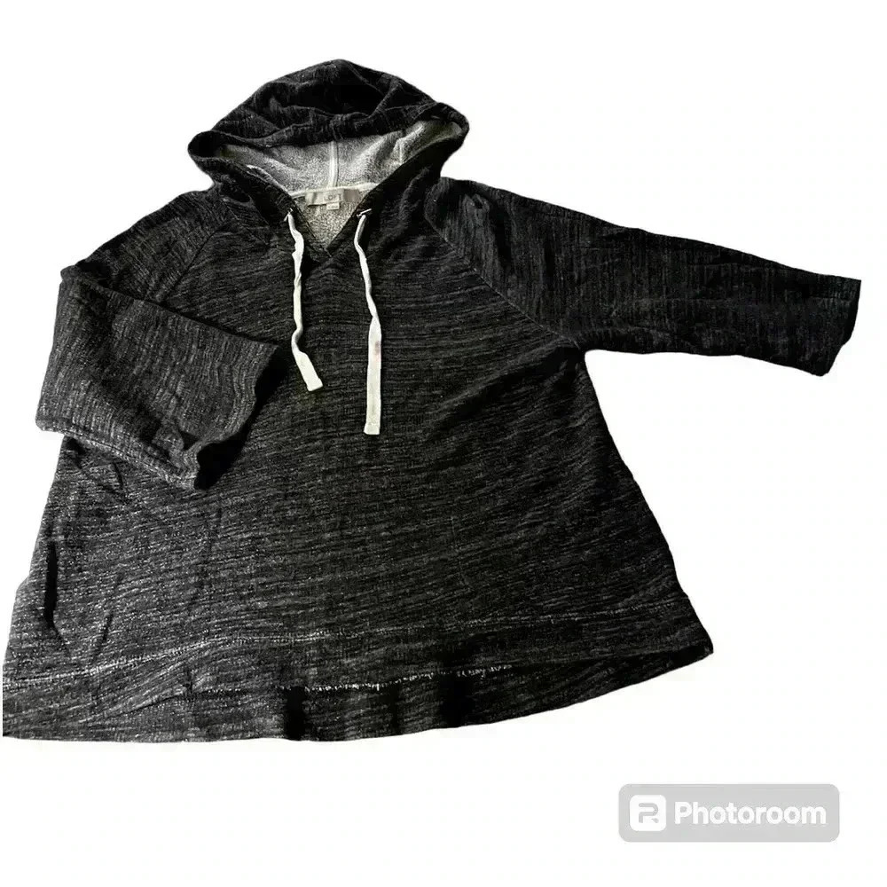 Ann Taylor Loft Hooded Pullover Half Sleeve Sweatshirt Womens Sz M Gray